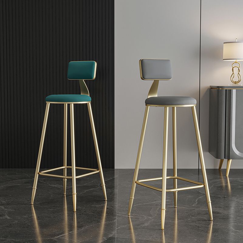 Glam Style Backrest Counter Stool Iron Kitchen Bar Stool with Velvet Cushion and Pedal