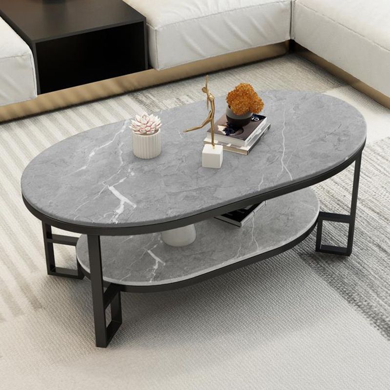 Rectangle Slate Coffee Table Abstract Coffee Cocktail Table with Shelf