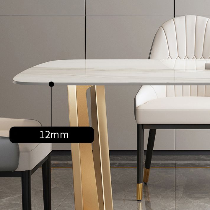 Rectangle Sintered Stone Dining Table Luxury Trestle Base Fixed Table