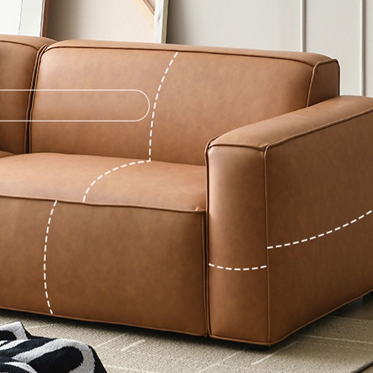 Contemporary Stationary Faux Leather Sofa Living Room Square Arm Tight Back Sofa