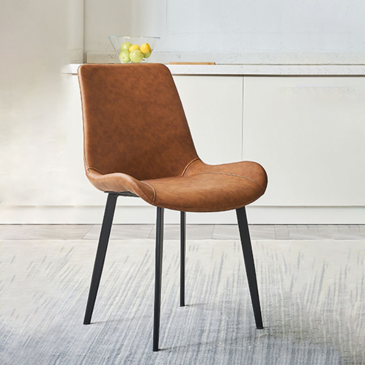 Leather Dining Chairs Industrial Design Solid Back Arm Side Chairs for Kitchen