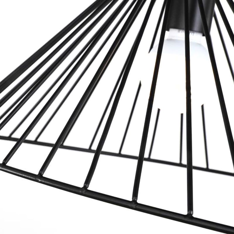 Wire Caged Drop Ceiling Light 1 Bulb Modern Simple Hanging Pendant in Black for Dining Room
