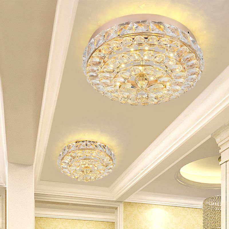 Modern Stylish Blossom Mini Flush Mount Crystal Integrated LED Ceiling Lighting in Gold, Warm/White Light
