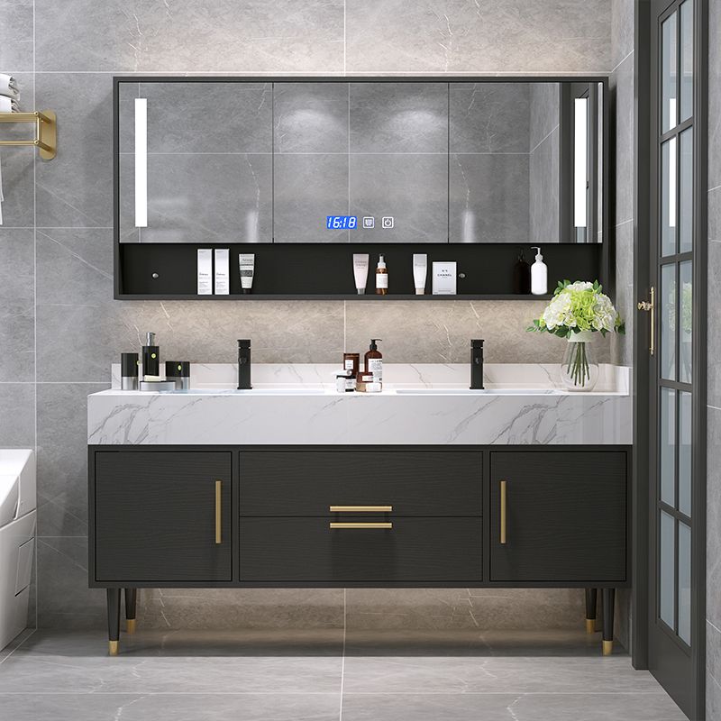 Metal Frame Vanity Set Plain Rectangle Drawers Freestanding Bath Vanity with Drawers