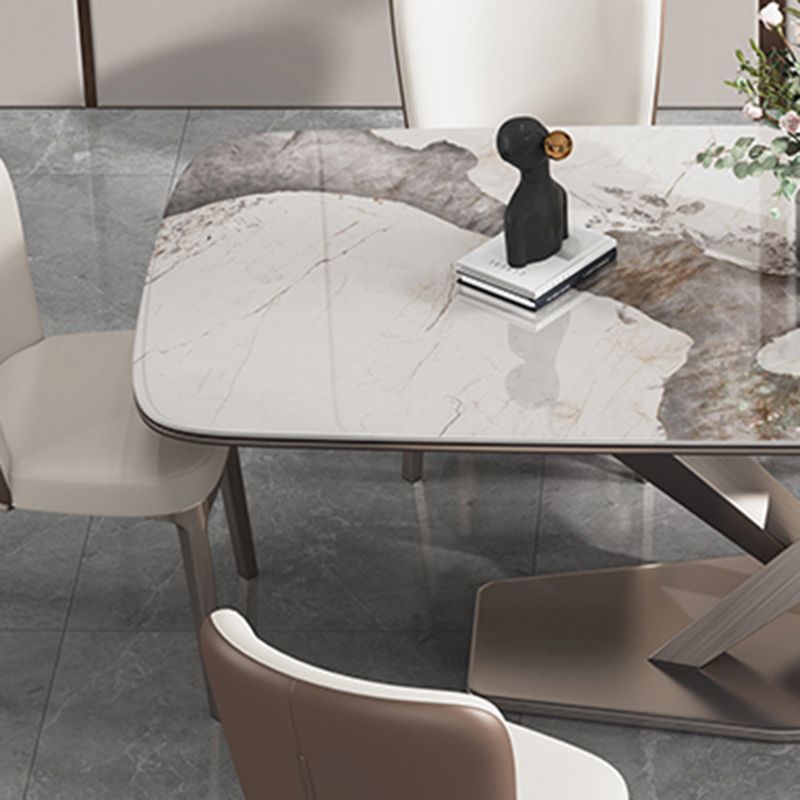 Modern Sintered Stone Dining Table Rectangle Table with Metal Pedestal Base