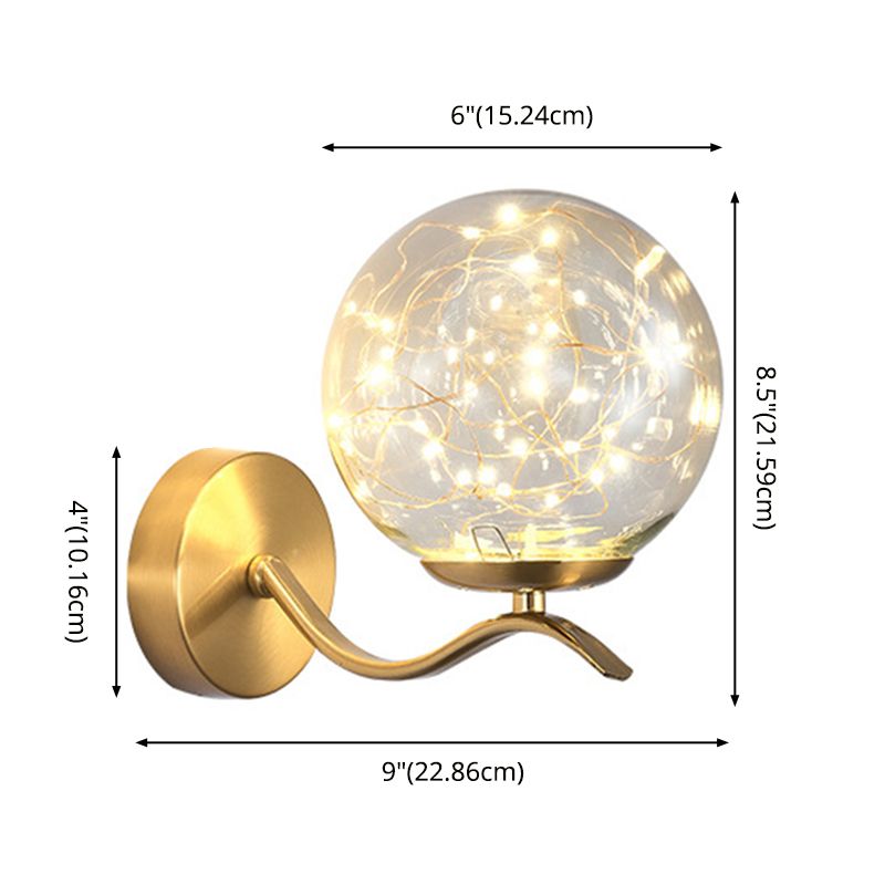 Wavy Metal Arm LED Lights String Wall Lamp Nordic Style Transparent Glass Orb Sconce Lighting for Staircase Aisle
