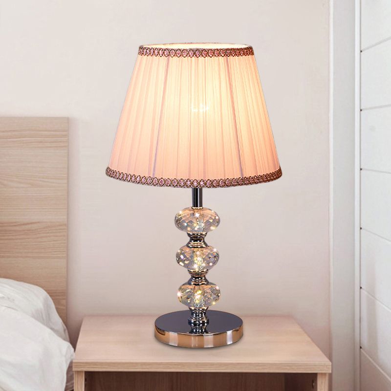 Stof cilindrische schaduw bestudeer licht eigentijdse 1 kop nachtkastje verlichting in zilver/beige/koffie met kristallen lamppost
