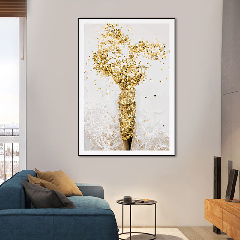 Canvas Home Decor Wall Art Minimalism Leaf and Gold Powder Paintings in Light Color