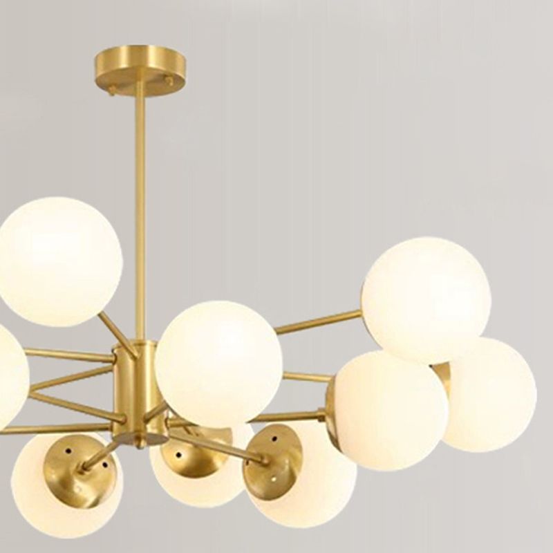 Brass Nordic Chandelier Globe Multi Light Hanging Light with Glass for Restaurant