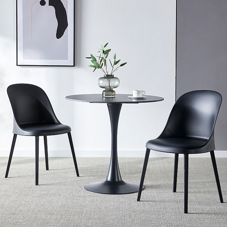 Round Dining Table Stone Top Dining Table in Black and White