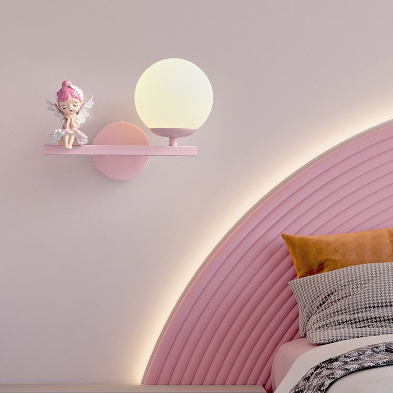 Metal Ball Shape Wall Sconce Kid 1 Light Wall Light Sconce in Pink (Decoration Included)