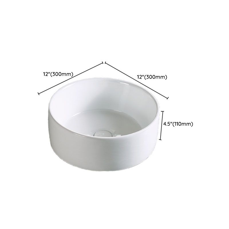 Modern Vessel Bathroom Sink Porcelain with Pop-Up Drain Vessel Sink without Faucet