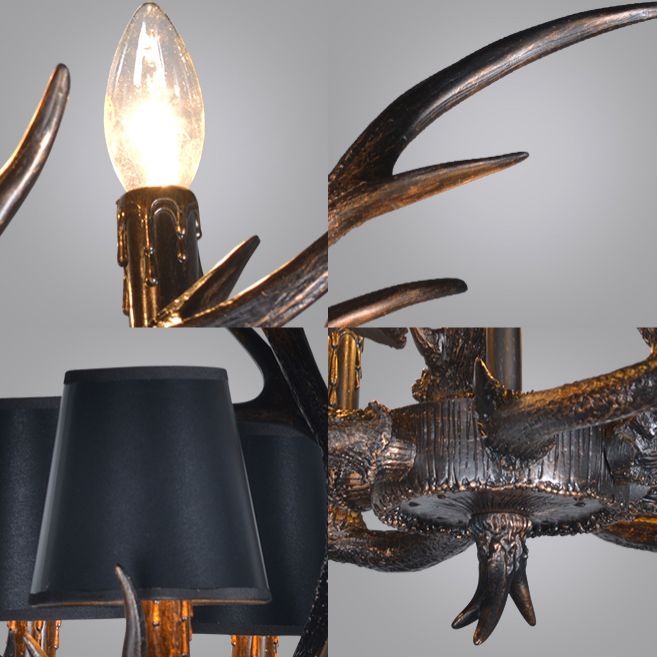 Traditional Tapered Shaped Hanging Lamp 4/6/10 Bulbs Resin Chandelier Light Fixture in Black for Restaurant