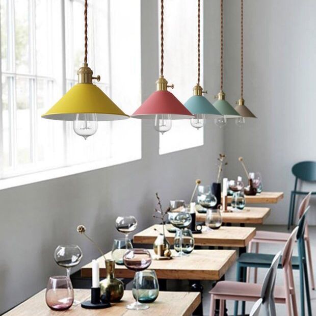 7.8 "brede Noordse stijl Macaroon Hanglight metalen kegel schaduw enkele lampverlichtingshanger met messing roterende schakelaar