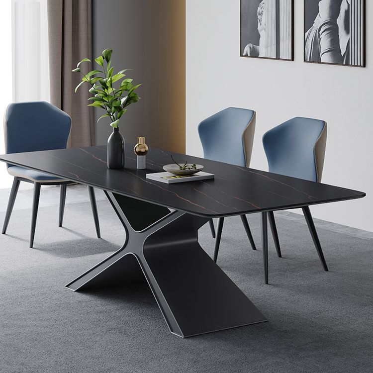 Minimalist Sintered Stone Dining Room Set Standard Height with Black Base Dining Set
