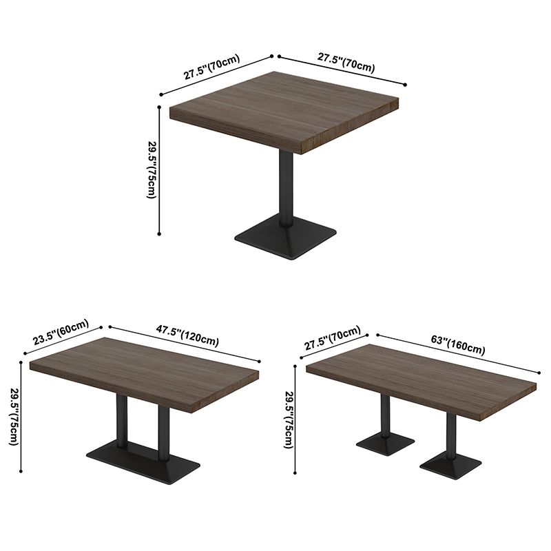 Mesa de comedor industrial Mesa de madera maciza de pino con base negra para comedor
