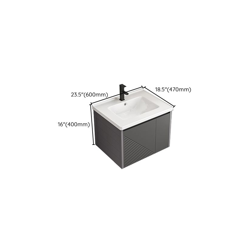 Modern Gray Metal Base Vanity Single-Sink Rectangular Wall Mount Vanity Set
