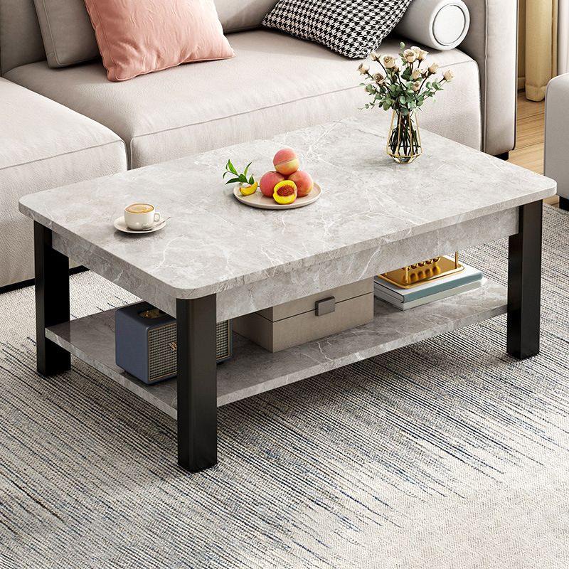 Modern Metal 4 Legs Cocktail Table Marble Rectangle Coffee Table
