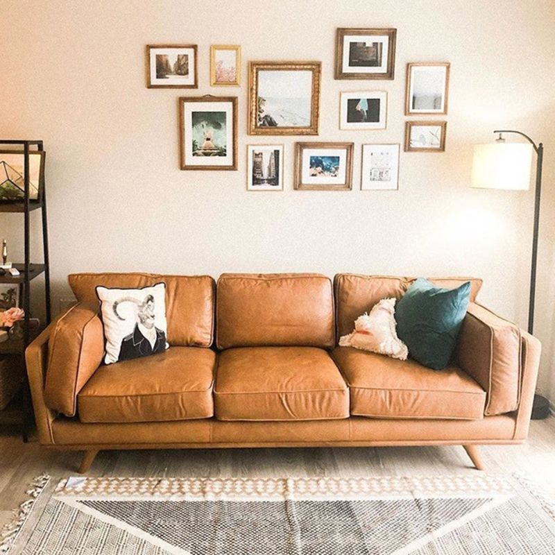 Fabric Pillow Top Arm Sofa 31.5"High Cushion Back Sectional Sofa,Brown
