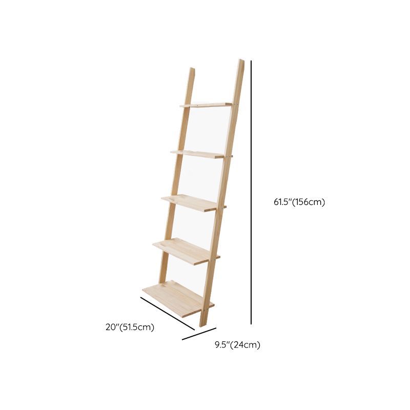 Contemporary Ladder Bookcase Solid Wood Open Back Bookshelf with Shelves