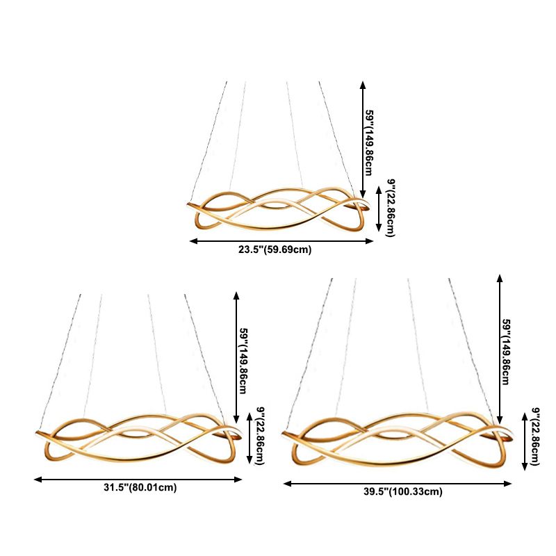 2 Lights Wave Pendant Chandelier Modern Style Metal Hanging Lamps