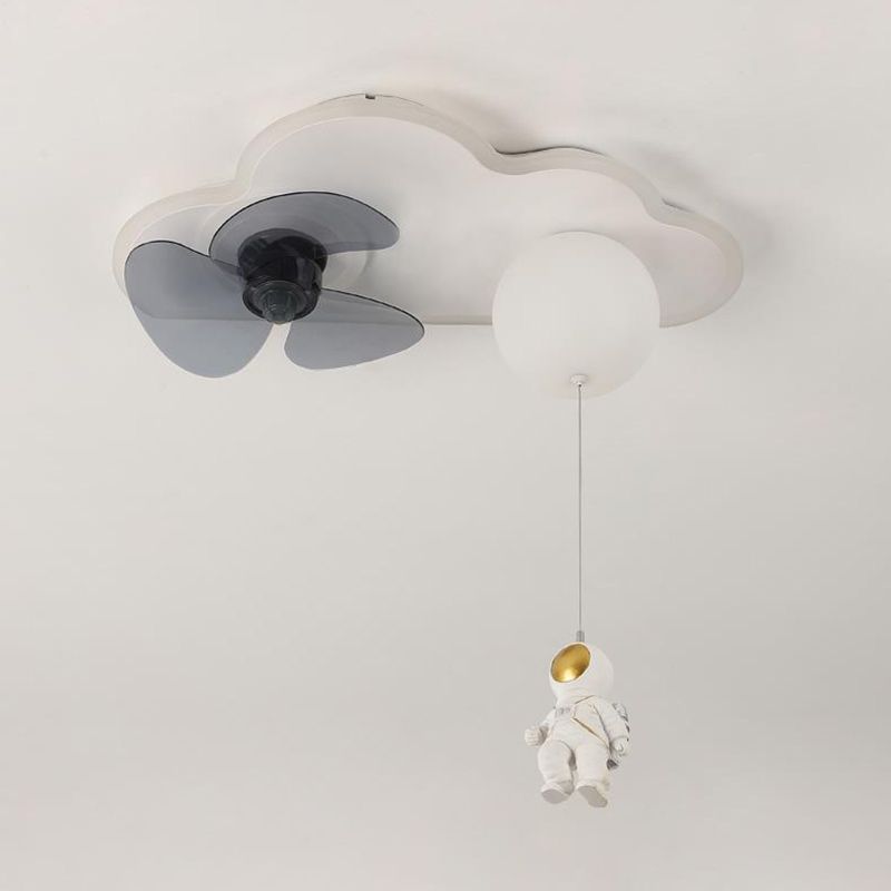 3-Blade LED Children Ceiling Fan Metallic White Globe Fan with Light for Home