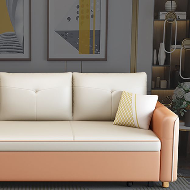 Modern Sleeper Sofa White with Storage Pillow Back Square Arms Sofa Futon