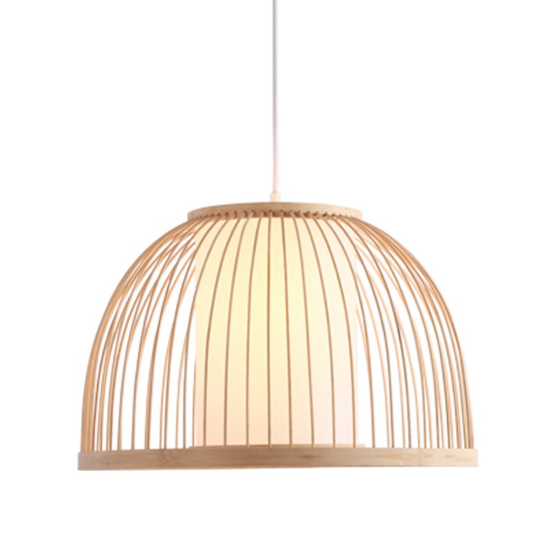 Domed Pendant Light Asian Bamboo 1 Bulb 14"/16" Wide Wood Suspended Lighting Fixture
