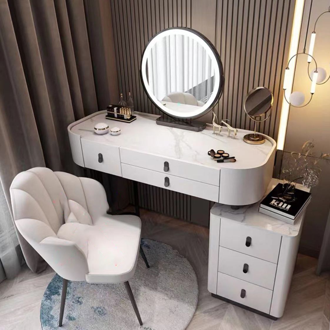 Glass/Stone Make-up Vanity Modern Vanity Dressing Table with Storage Drawers