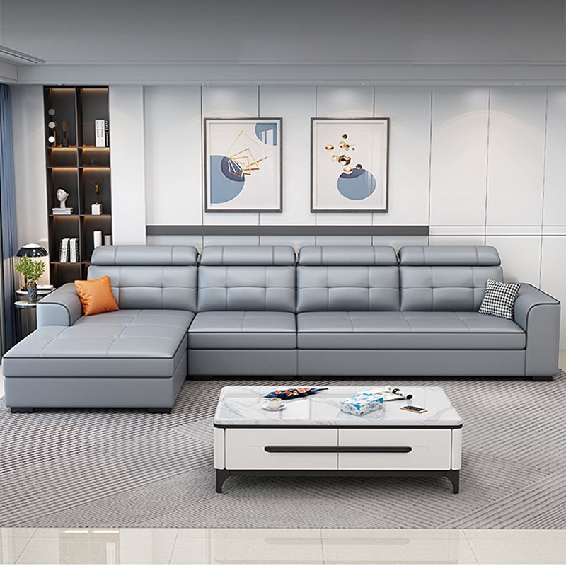 Contemporary Stain-resistant Sectional L-shape Sqaure Arm Sectional in Grey