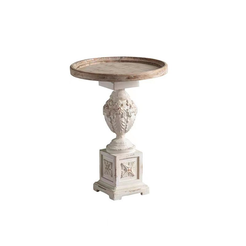 Round Solid Wood Side Table 24.8" Tall Pedestal Side End Snack Table