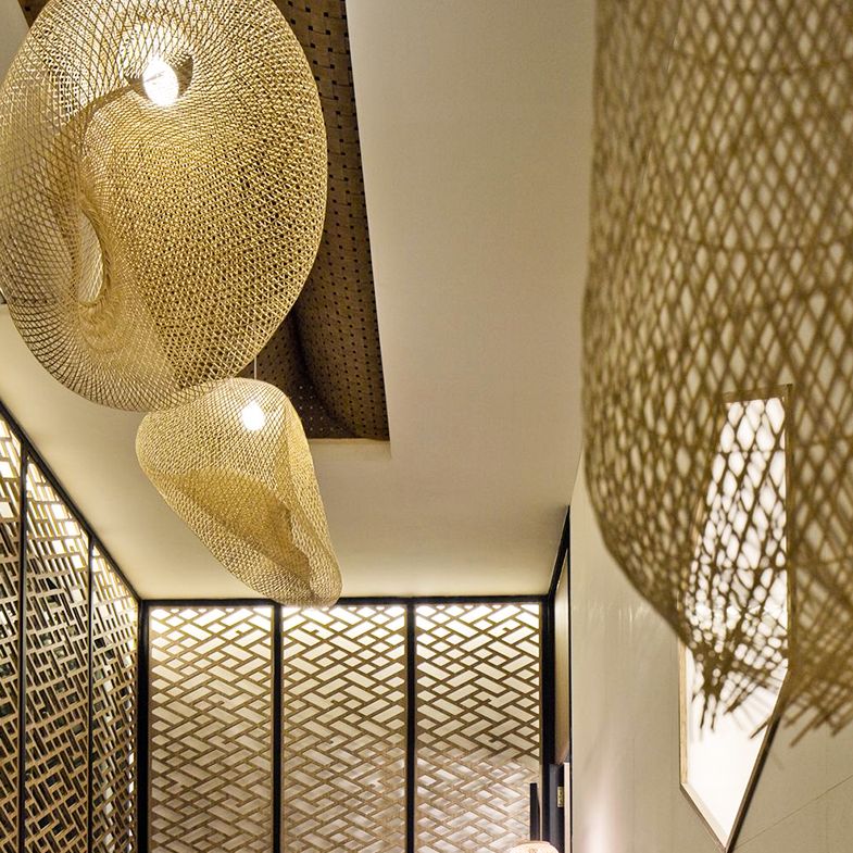 Swirl Hanging Pendant Lights Chinese Rattan Pendant Ceiling Lights for Restaurant