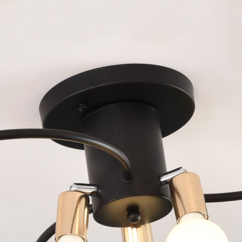 Sputnik Semi Flush Light Fixtures Exposed Bulb Metal Ceiling Lamp for Bedroom