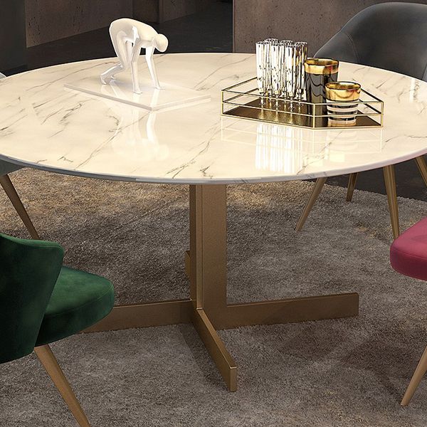 Metal and Stone Table Glam Style Minimalist Round Dining Table for Home Living Room