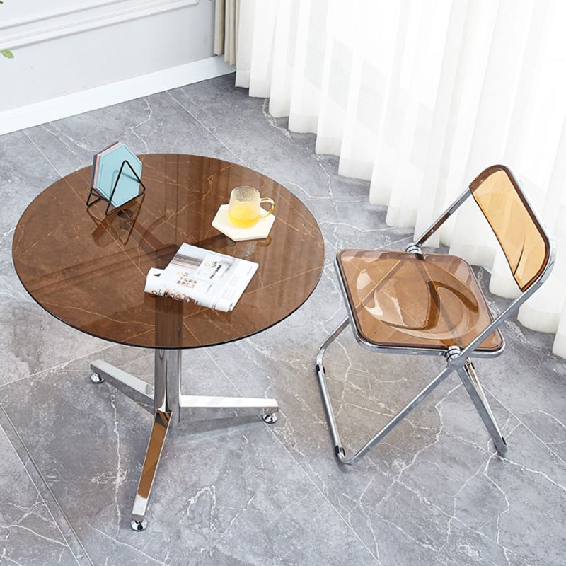 Round 3 Legs Minimalist Style Dining Table Three-Color Fixed Table of Glass