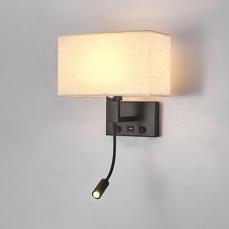 Metal Modern Wall Sconce Rectangle Shape Wall Light with Fabric Shade for Study
