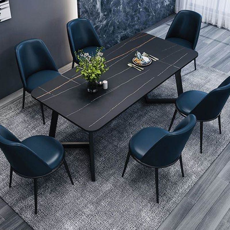 Rectangle Black Base Dining Room Kitchen Table Industrial Fixed Dinner Table