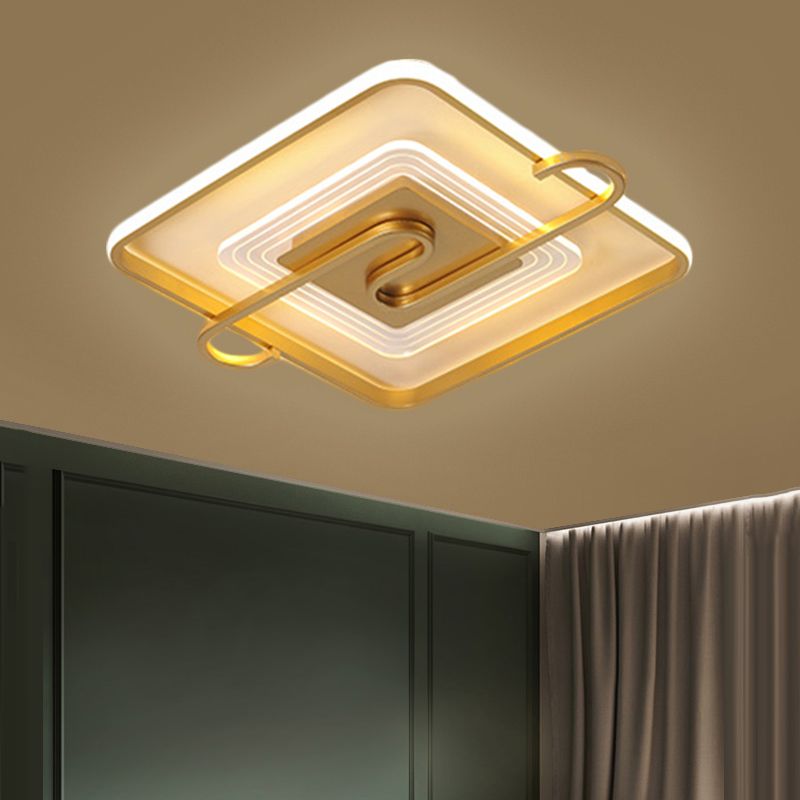 16.5"/20.5" W Square Parlor Flushmount Metal LED Contemporary Close to Ceiling Lamp in Gold, Warm/White Light