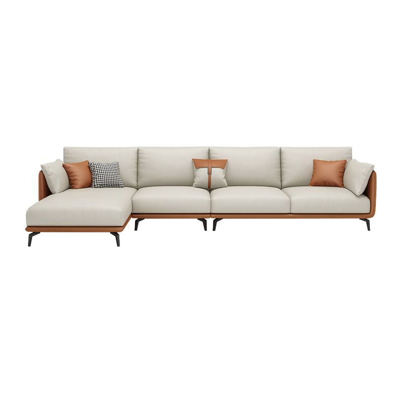 Square Arm Sectional Stain Resistant Sofa Chaise Beige Faux Leather