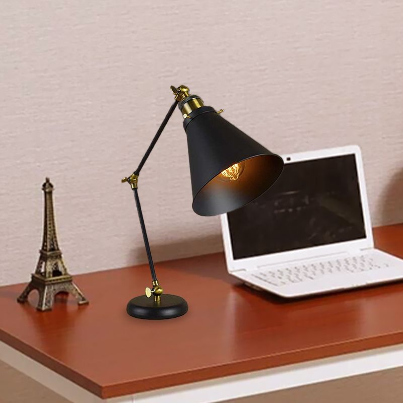 Industrielles stilvolles konisches Lesen licht 1 leichte metallische flexible Schreibtischlampe in Schwarz für den Untersuchungsraum