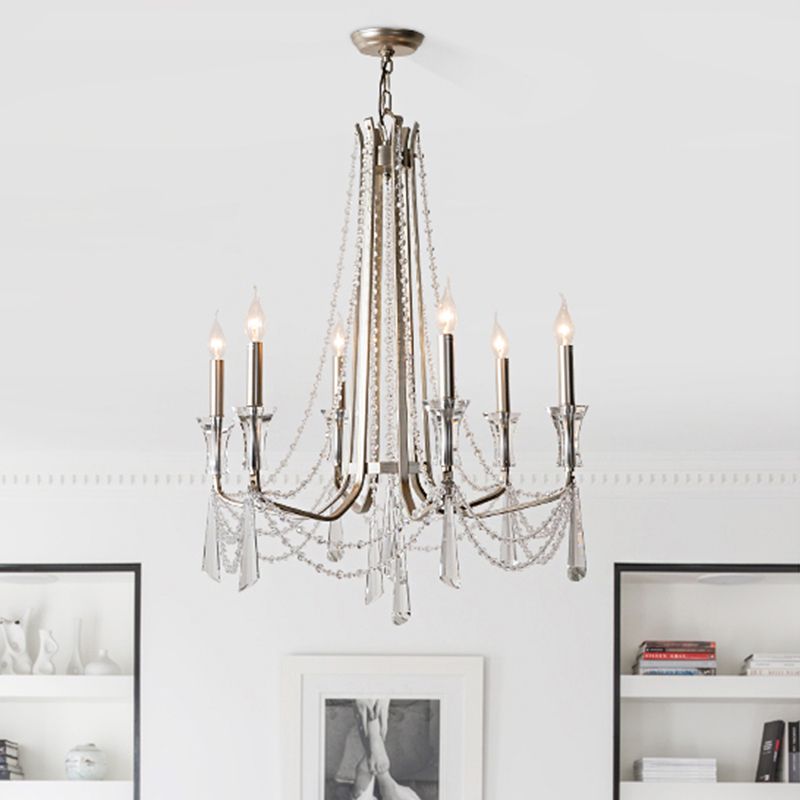Candlestick Chandelier Rustic Nickel Finish Metal Pendant Light with Crystal Decoration