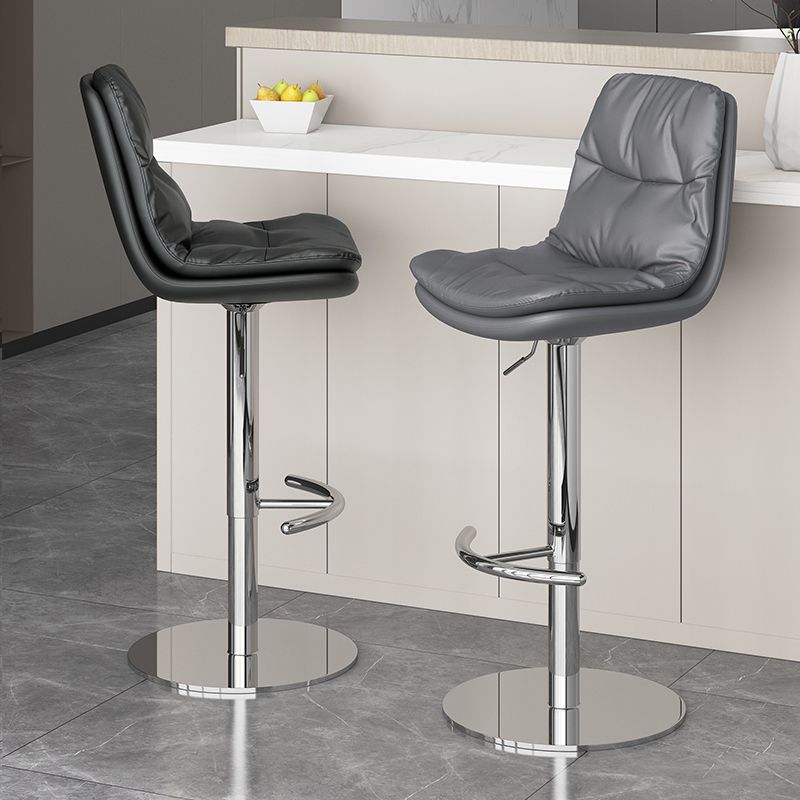 Modern Adjustable Height Swivel Upholstered Bar Stool with Footrest
