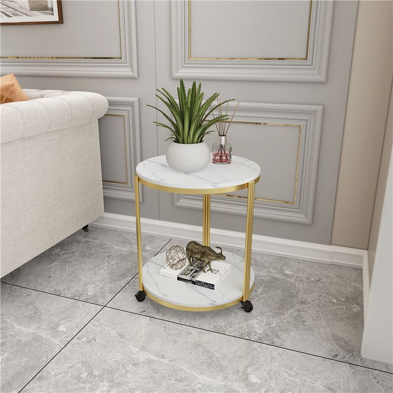 21.65" Slate Round Side End Table Iron 3 Legs Side Table with Shelf