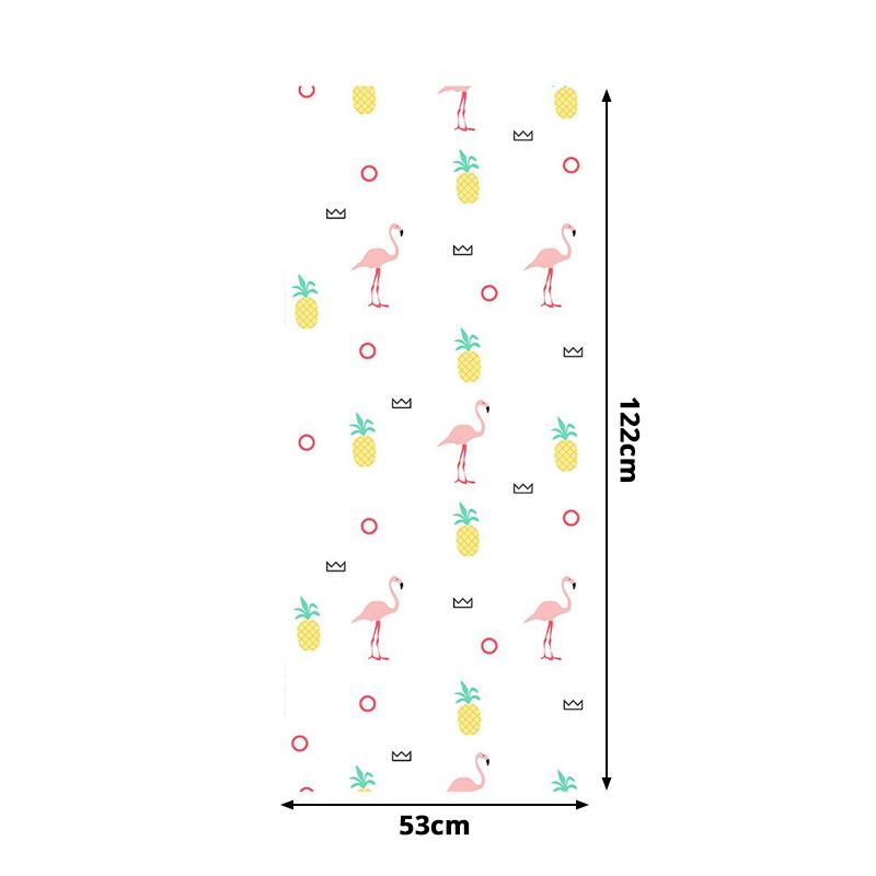 Self-Sticking Cartoon Wallpaper Panel Set Yellow-Pink Flamingo and Pineapple Print Wall Art, 4' x 20.5"