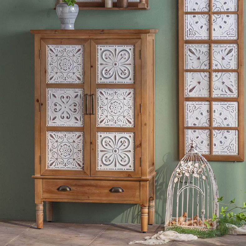 Industrial Accent Cabinet in Natural with Solid Wood Door and Drawers