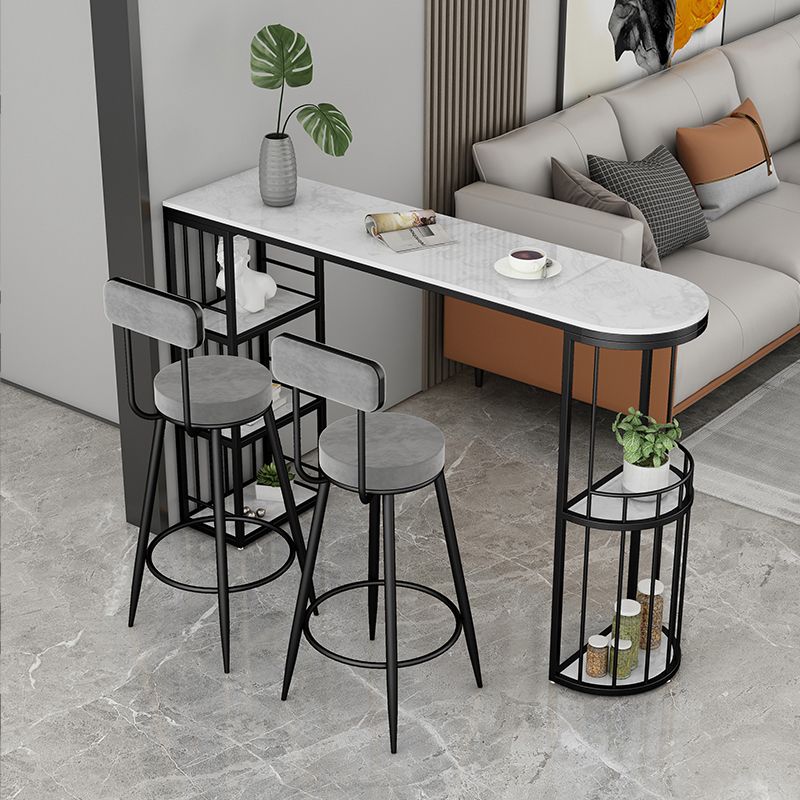 Indoor Stone Sled Cocktail Bar Table Modern Fixed Table Storage Bar Height Table