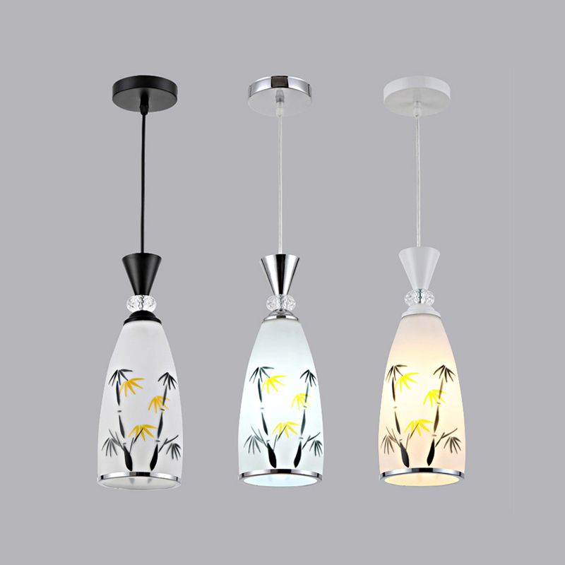 Modern Style Pendant Light Print Glass Shade Suspension Light for Dining Room