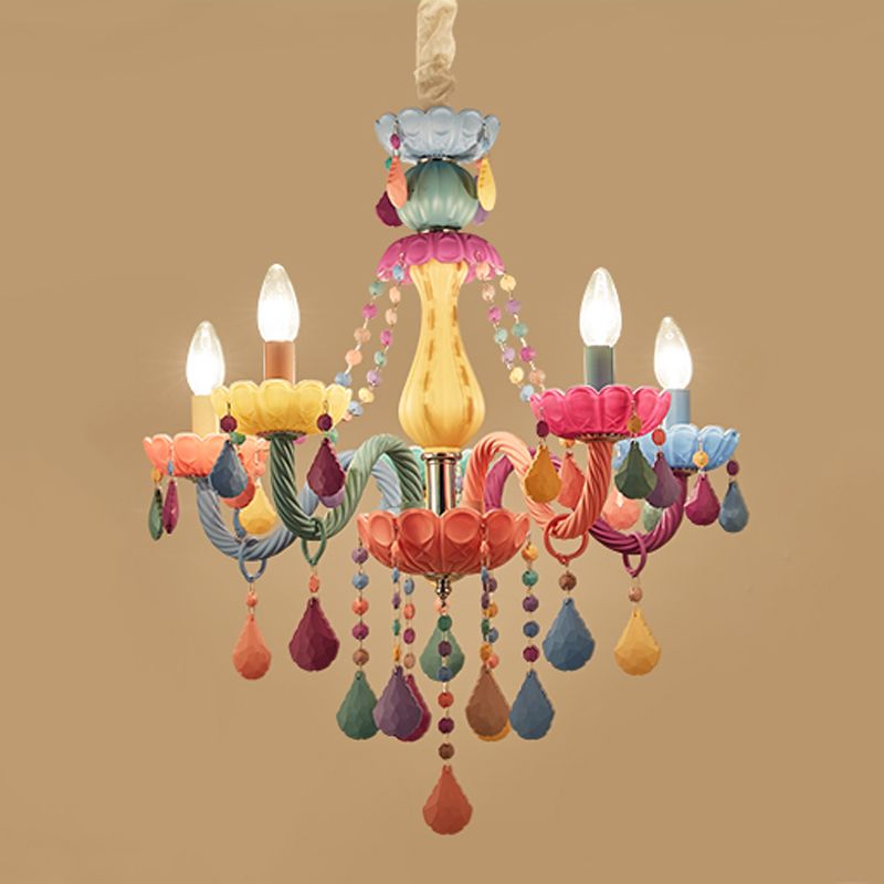 Multi Light Candle Branch Hanging Light Modern Style Crystal Hanging Lighting for Bedroom