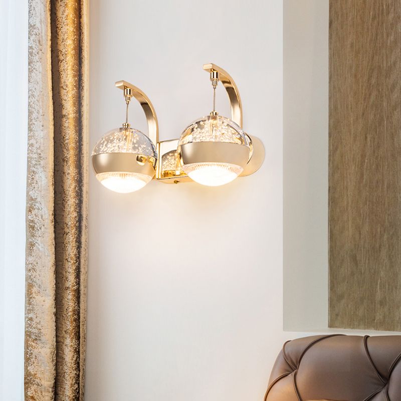 Crystal Spherical Wall Light Sconce Minimalist Gold Finish Wall Light for Bedroom