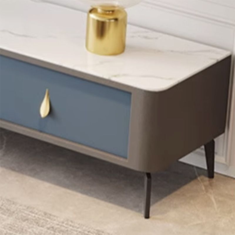 Contemporary Stone TV Stand Console with Shelf for Living Room